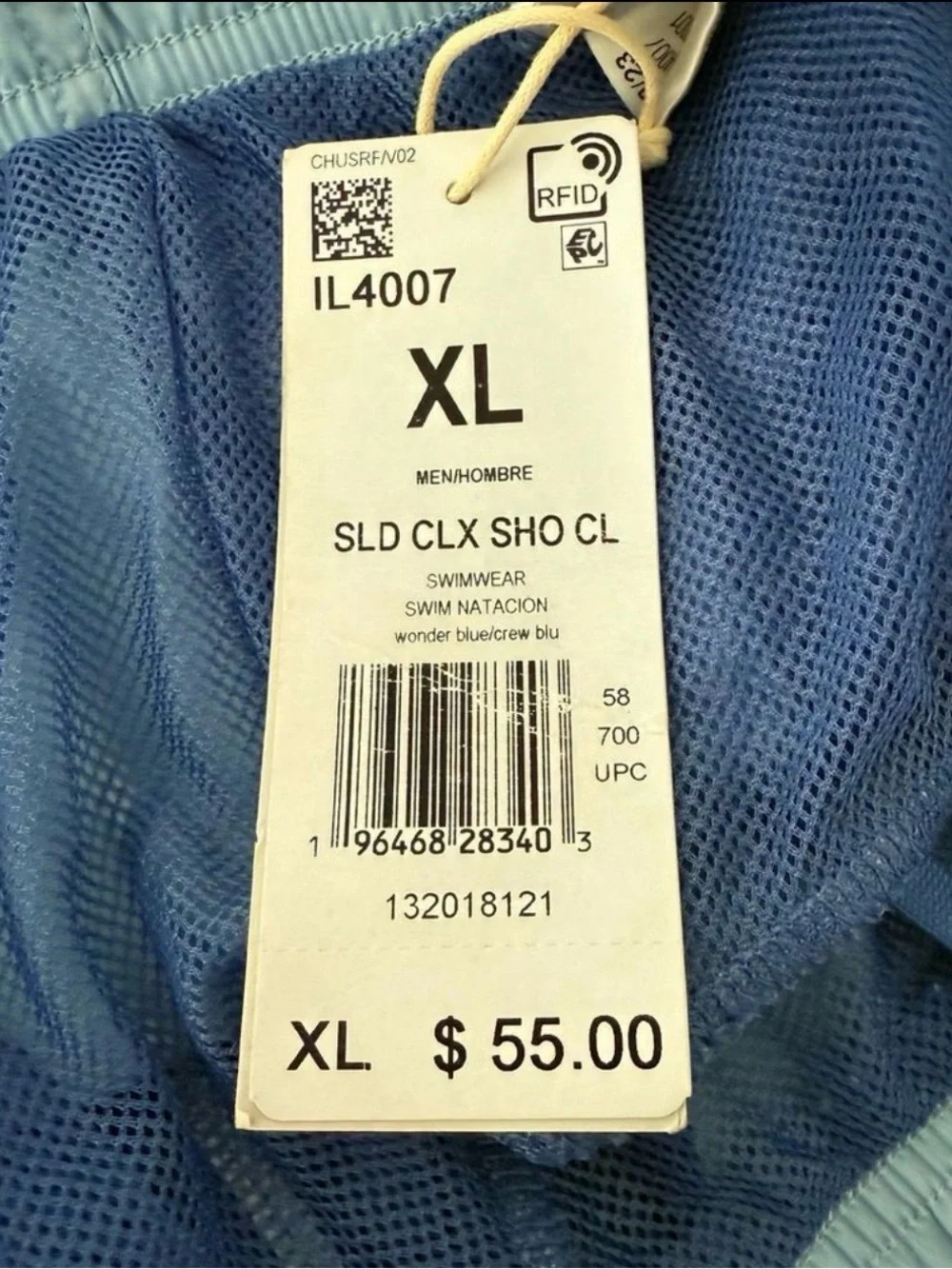NWT Adidas Mens XL Blue Solid CLX Swim Trunks Classic Length Board Shorts IL4007